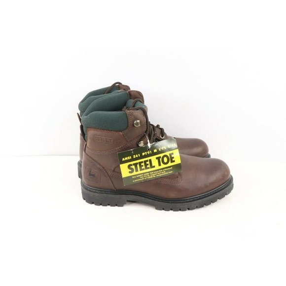 NOS Vintage 90s John Deere Wide Steel Toe Leather Work Boots Brown main image 4